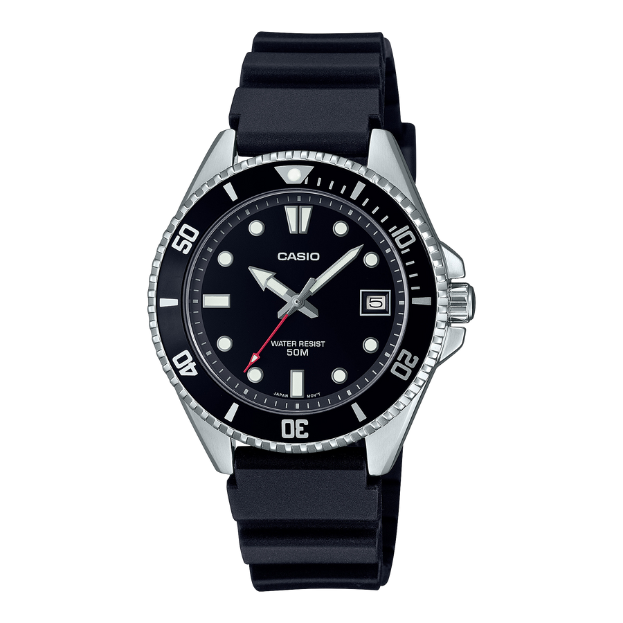 Casio Mini Duro MDV-10 – Resinarmband · Schwarz · MDV-10-1A1VEF – Vorderseite