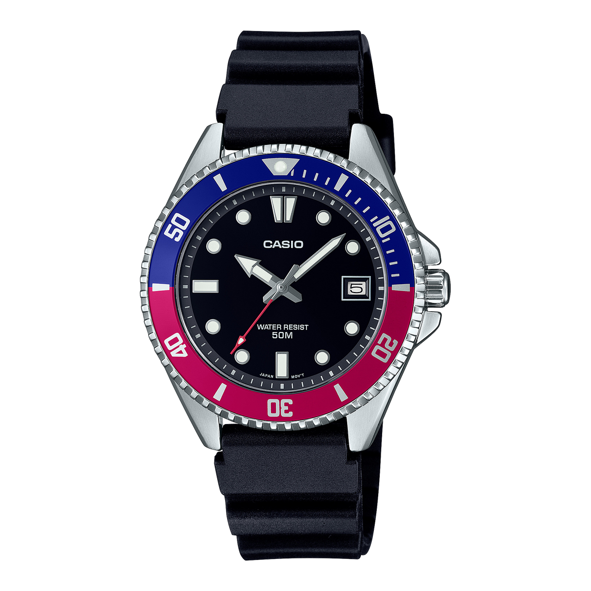 Casio Mini Duro MDV-10 – Resinarmband · Blau/Rot · MDV-10-1A2VEF – Vorderseite
