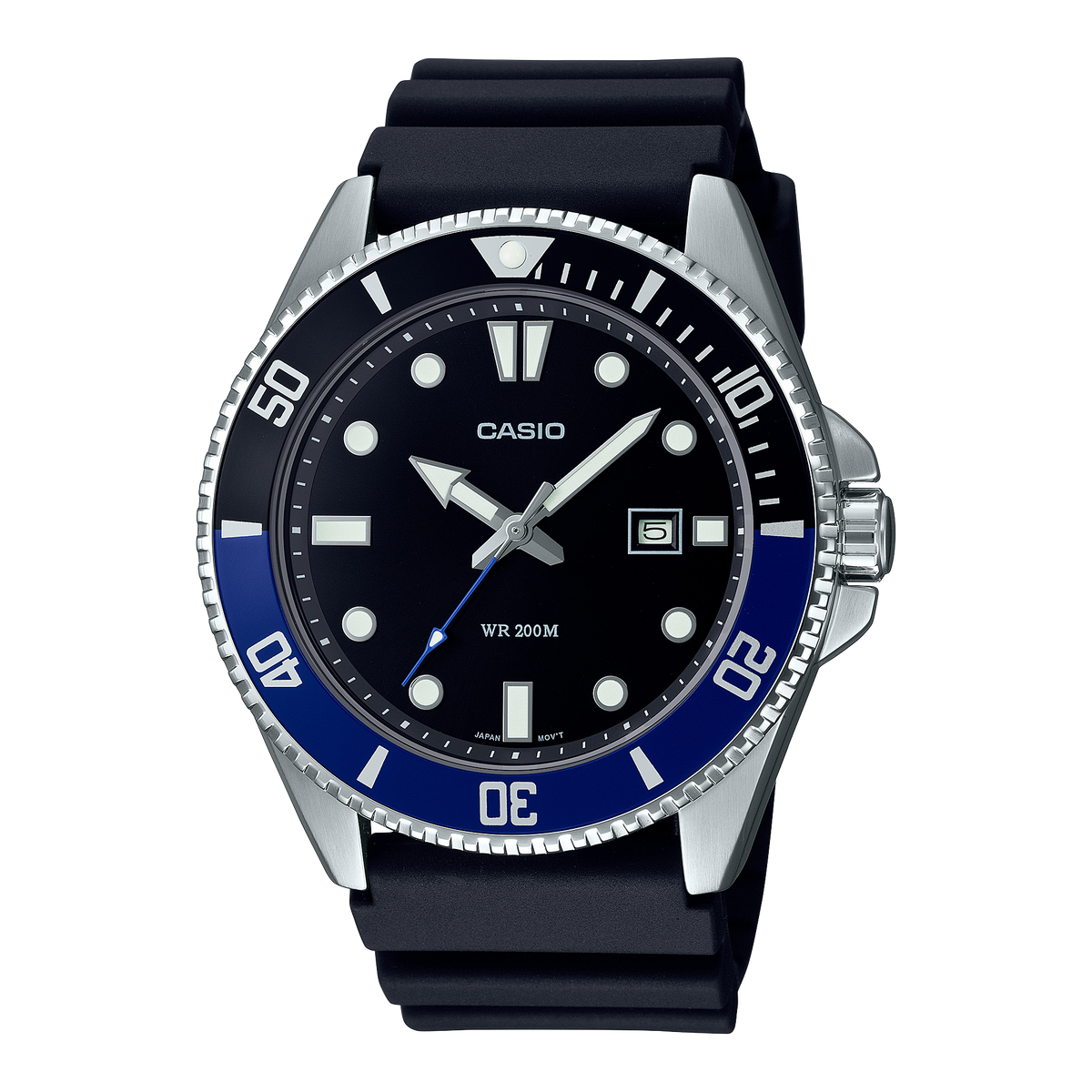 Casio Duro MDV-107 – Resinarmband · Schwarz/Blau · MDV-107-1A2VEF – Vorderseite
