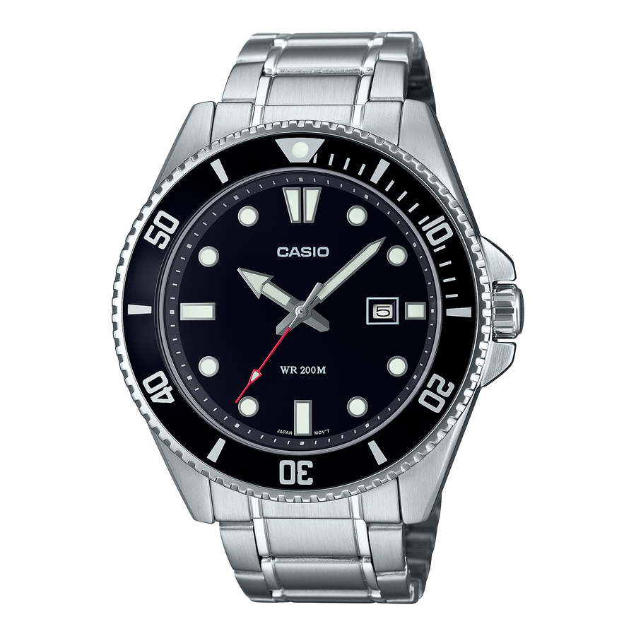 Casio Duro MDV-107D – Edelstahlarmband · Schwarz · MDV-107D-1A1VEF – Vorderseite