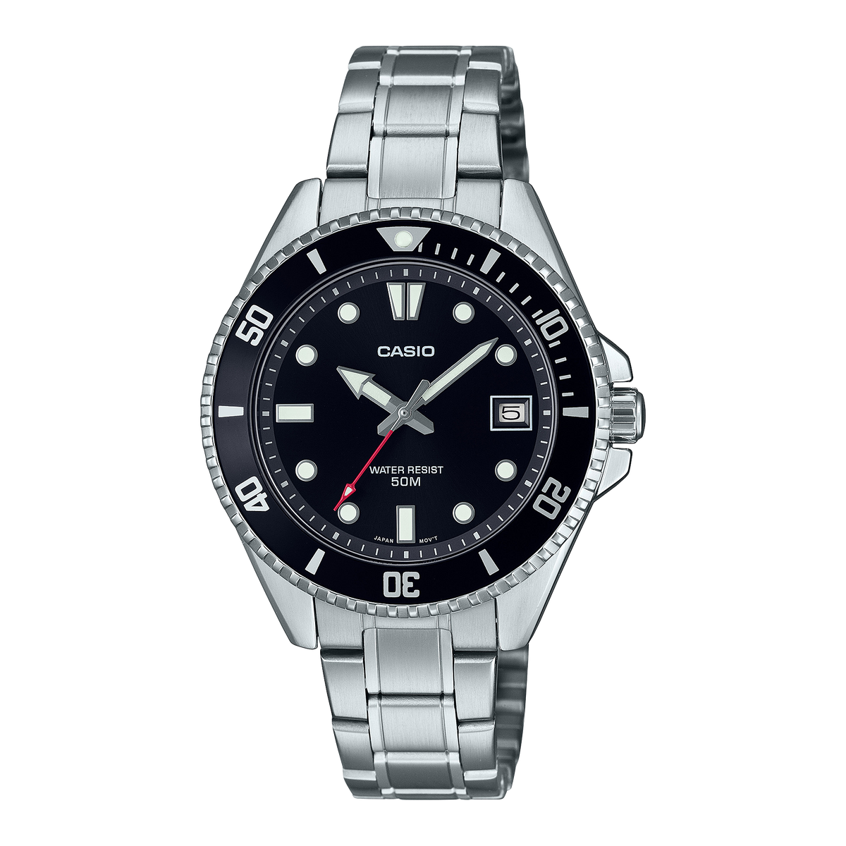 Casio Mini Duro MDV-10D – Edelstahlarmband · Schwarz · MDV-10D-1A1VEF – Vorderseite