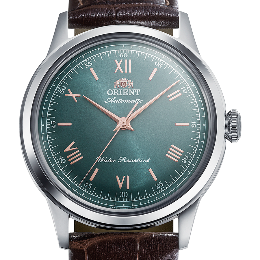 Orient Bambino 38 mm No Date – RA-BB0001E – Grün / roségoldfarbene Akzente
