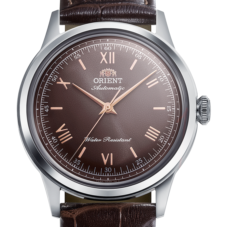 Orient Bambino 38 mm No Date – RA-BB0004Y – Braun / roségoldfarbene Akzente