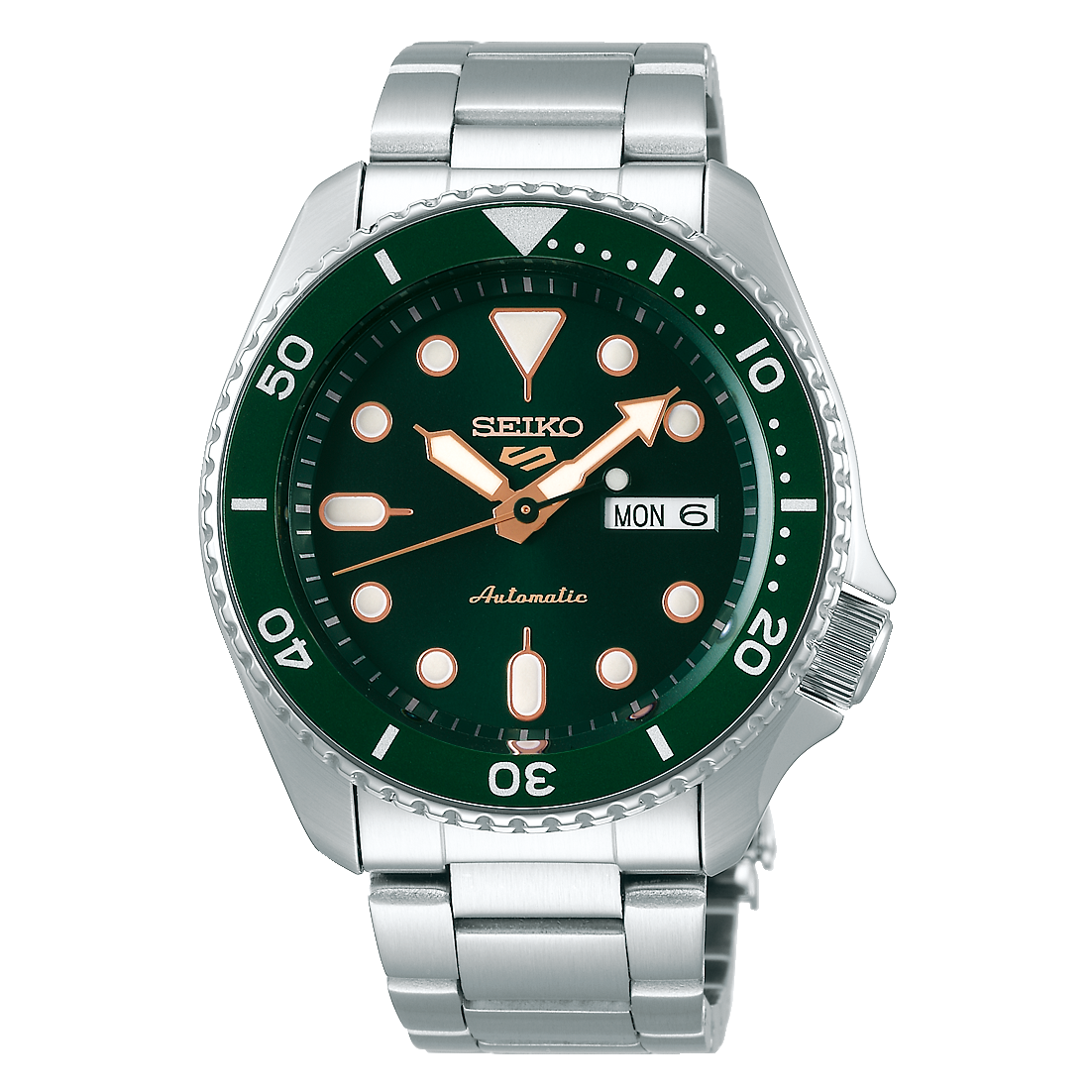 Seiko 5 Sports SKX Automatic – 42,5 mm SRPD63K1 – Dunkelgrün mit roségoldfarbenen Akzenten